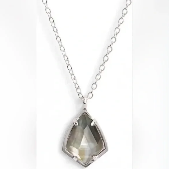 EUC [Kendra Scott] Cory Faceted Gray Translucent Stone Silver Pendant Necklace - Picture 5 of 12